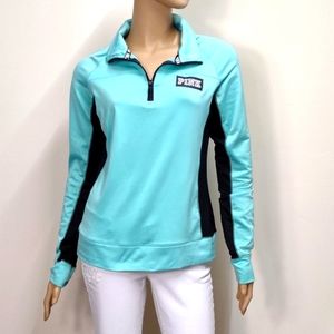 Victoria's Secret Pink Medium Aqua & black 1/4 zip pullover athletic Top